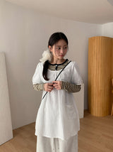 Mibat Stripe Henley Neck Long Sleeve Tee