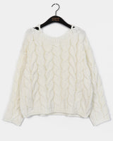 Uns Ribbon Strap Off-Shoulder Loose Fit Twisted Knitwear