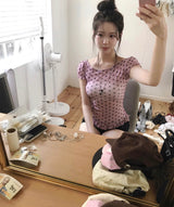 ナスシアーピンクドットメッシュトップ