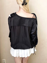 1385. CR one shoulder track line sweatshirt (2color)