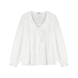FRILL NECK PINTUCK BLOUSE (WHITE)