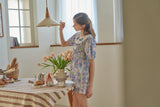 ULLALA PAJAMA Blooming Short-sleeve Two-piece Blue Purple[24146WTSSN]