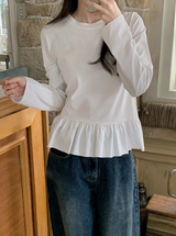 トレンディレイヤードフリル長袖Tシャツ (3color)