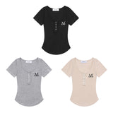 HARING SIGNATURE LOGO SNAP BUTTON U-NECK HALF T (3COLOR)