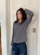 26SS★ [BAONHAUS]フェルツボーダーヘンリーネック長袖Tシャツ