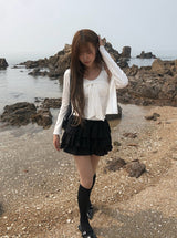 Dou Lace Tiered Banding Mini Skirt