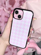 Houndstooth pink phone case (black glass) - standard(non-magsafe)
