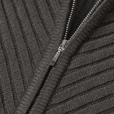 Rib Knit Hoodie Zip-Up - CHARCOAL