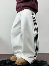 FLEECE❤TRACK LINE 3 LINE LONG PANTS ❤🖤🤍💙🩶5COLOR
