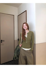 high-neck button bold ribbed loose fit knitwear