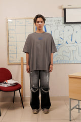HIERARCHY STUDIOS Unruled - ダークグレーミラーワイドオーバーサイズTシャツ