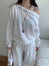 City Metal Eyelet One Off-Shoulder Brushed Sweatshirt