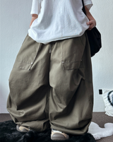 FRONT TWO RIVET POCKET BALLOON PARACHUTE COTTON BIG PANTS 💚🩶🖤🤎 - 4 COLORS