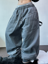 HIGH QUALITY🌌DOWN SNAP HIP PATCH RIVET PIGMENT BALLOON LONG PANTS 🤎3COLOR
