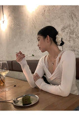 レースツイストシャーリングロングスリーブTシャツ