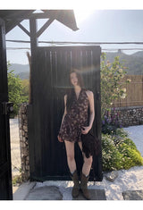 brown ethnic sleeveless skirt two-piece