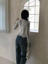 ロビンリボンカフススリムニットカーディガン