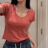 [BELLIDE MADE] バブル, Uネックセミクロップド半袖Tシャツ