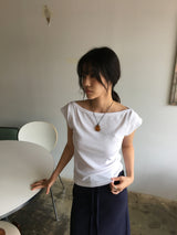 リベットボートネックTシャツ (3color)