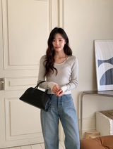 Bicolor U-neck Slim Crop Knit (3color)