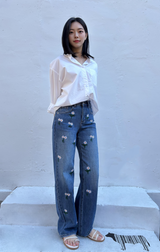 DAISY EMBROIDERED BLUE DENIM PANTS code 25000