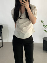 Paibee Collared Neck Shirred Blouse