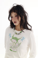 ホワイトメッシュスカートプリンテッドTシャツ