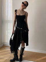 Unbalanced Square Sleeveless Slimming Frill Dress