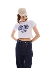 HEART SLOGAN CROP T-SHIRT / BLUE