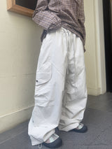 Unisex Creamy nylon multi cargo pants