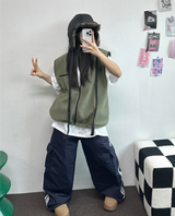 フリースレイヤードベストジップアップ💚💙🖤🧡4COLOR