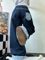 RIBBON🎀WIDE RIBBON ROLL-UP DENIM PANTS 🩵🎀