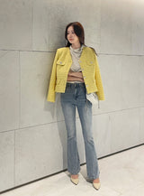 Bowl Check V-Neck Pearl Tweed Jacket