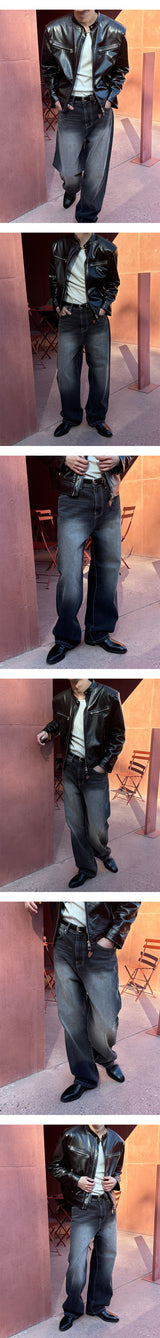 [S-XL] ブラックブラシウォッシングデニムパンツ