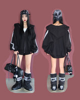 Breeze napping track Oversized-fit hooded zip-up