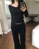 Banding Low-Rise Loose Bootcut Pants