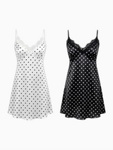 BOLD POLKA DOT LACE-NECK SLIP DRESS (2COLORS!)
