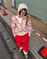ルドルフィンノーズドローウィンスノーフレークニットジップアップジャケット