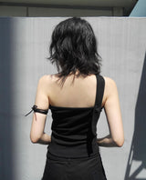 ONE-SHOULDER MUFFLER LACE TOP (BLACK)