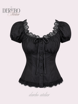 Black lace square short-sleeve blouse