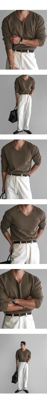 VネックベーシックニットTシャツ [Mocha]