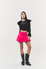 Balloon-fit Cotton Mini Skirt Hot Pink