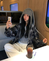 [ORIGINAL] Plain Hooded Check Shirt