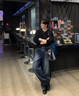 ルックエスティ―デイリーリブモーダルヘンリーネックニット