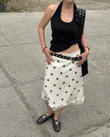dot frill midi skirt