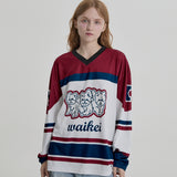 マルチーズライングラフィックメッシュジャージー長袖Tシャツ