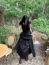 Rustic Pure Frill Slit Maxi Long Skirt (2 colors)