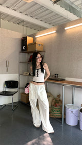 Center ribbon slit sleeveless top