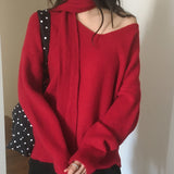 Culti Vネック オフショルダー マフラー ニットセット