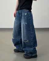 Part Blue Wash Distressed Denim